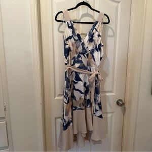 DKNY Blue and Cream Floral High Low Dress